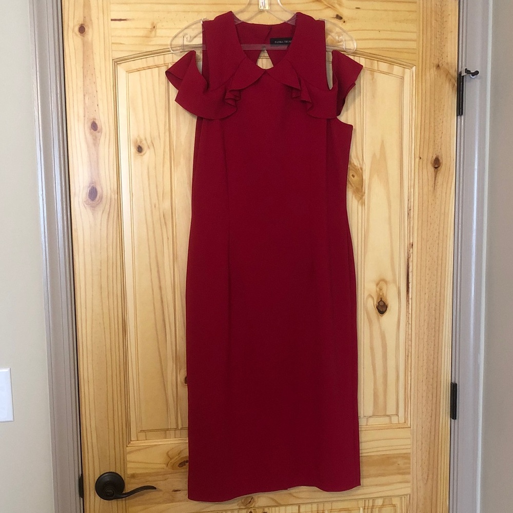 Ivanka Trump Red Ruffle Cold-Shoulder Midi Dress size 10